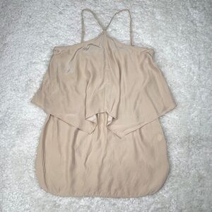 Amanda Uprichard Silk Halter Mini Dress Nude Tan